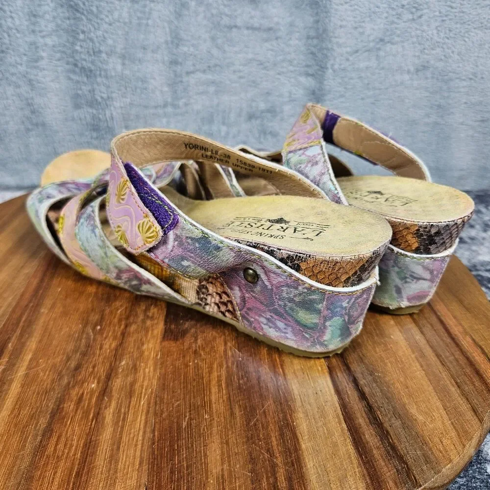 L'artiste Spring Step Yorini Multicolor Leather Wedge Sandals Womens 38 US 7.5 8